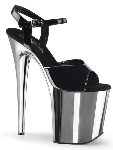 8" Heel, 4" PF Ankle Strap Sandal w/Chrome Plated Bottom