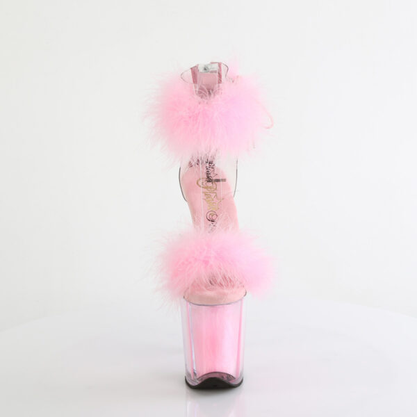 8" Heel, 4" PF Marabou Fur Ankle Cuff Sandal, Back Zip - Image 2