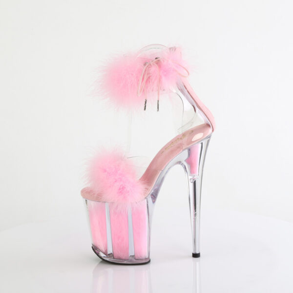 8" Heel, 4" PF Marabou Fur Ankle Cuff Sandal, Back Zip - Image 3