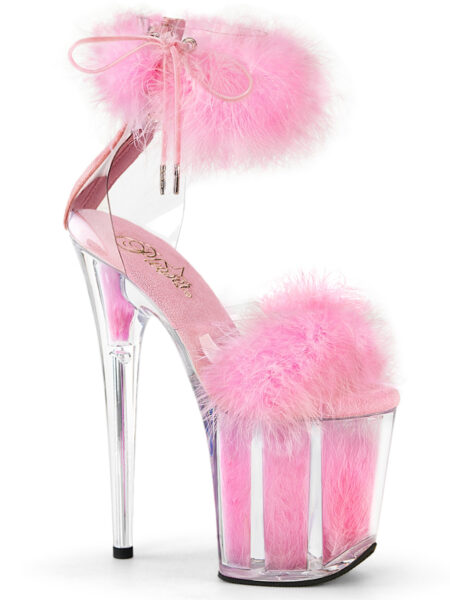 8" Heel, 4" PF Marabou Fur Ankle Cuff Sandal, Back Zip
