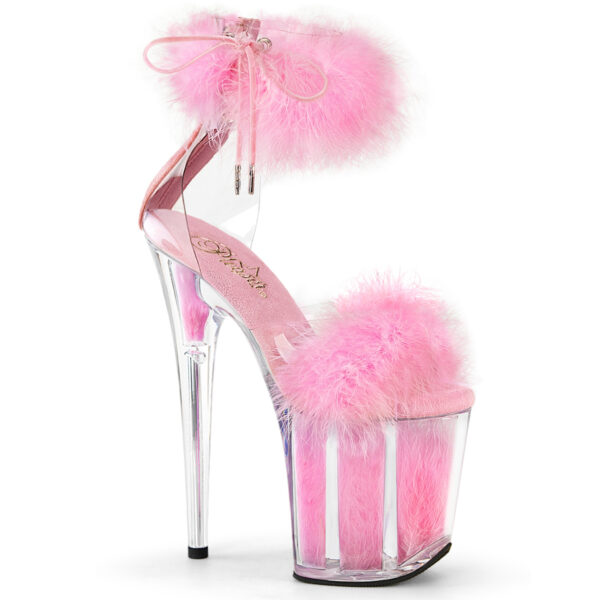 8" Heel, 4" PF Marabou Fur Ankle Cuff Sandal, Back Zip