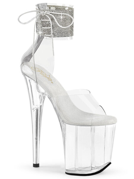 8" Heel, 4" PF Rhinestoned Ankle Cuff Sandal, Back Zip