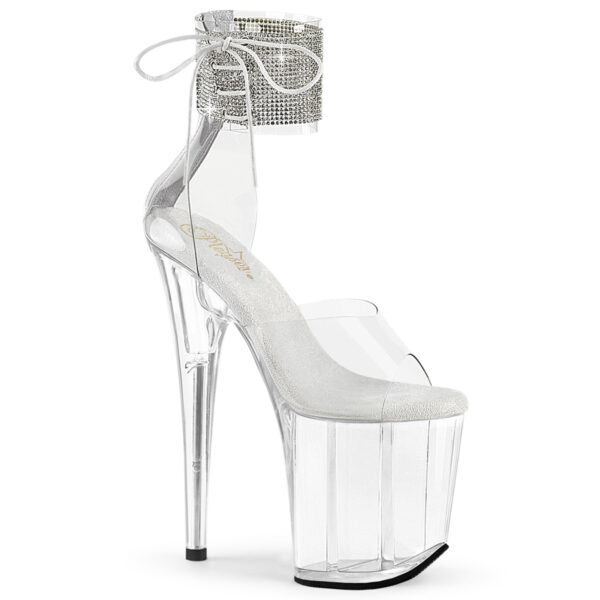 8" Heel, 4" PF Rhinestoned Ankle Cuff Sandal, Back Zip