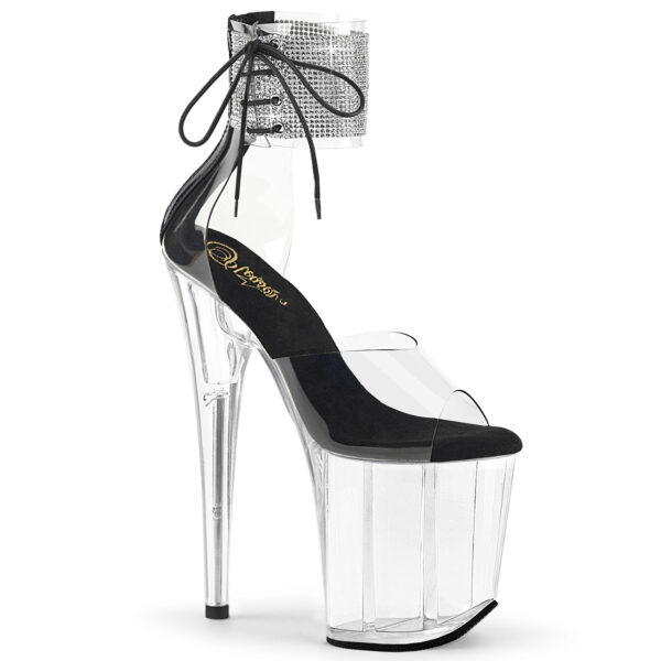 8" Heel, 4" PF Rhinestoned Ankle Cuff Sandal, Back Zip