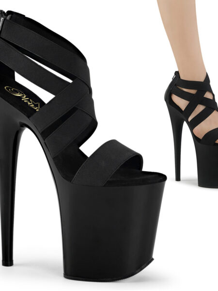 8" Heel, 4" PF Criss Cross Closed Back Sandal, Back Zip