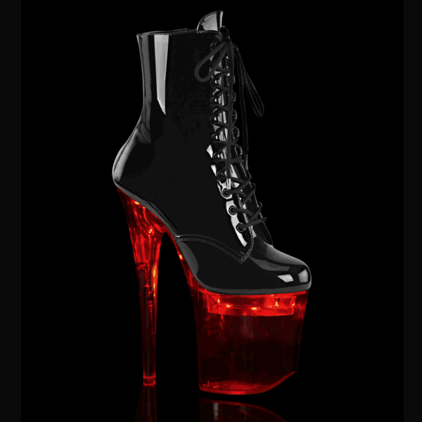 8" Heel, 4" PF LED Illuminated Ankle Boot, Side Zip