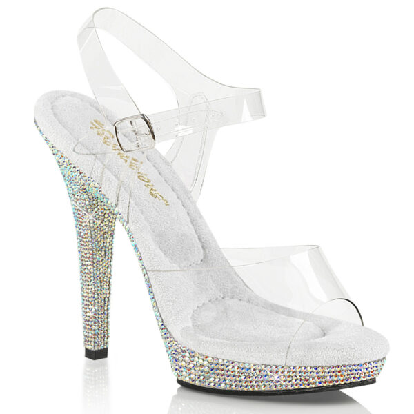 5" Heel, 3/4" PF Ankle Strap Sandal W/ Rhinestones