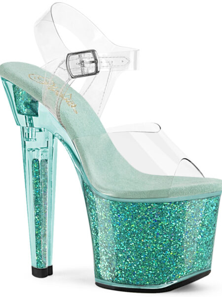 7" Heel, 3 1/4" PF Ankle Strap Sandal w/Iridescent Glitters