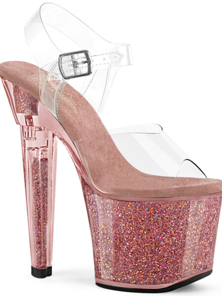 7" Heel, 3 1/4" PF Ankle Strap Sandal w/Iridescent Glitters