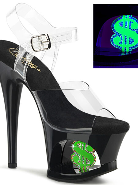 7" Heel, 2 3/4" Cut-Out PF Ankle Strap Sandal w/Money Sign