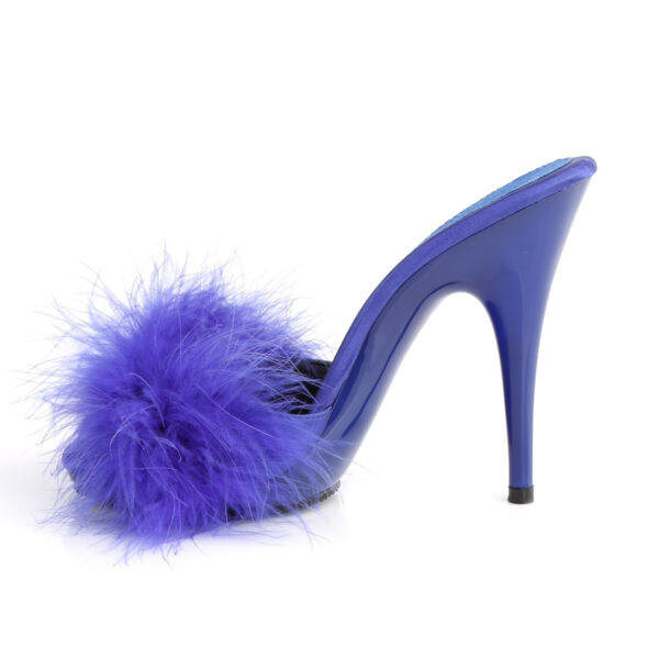 **5" Heel, 3/8" PF Marabou Slide Sandal Blue - Image 3