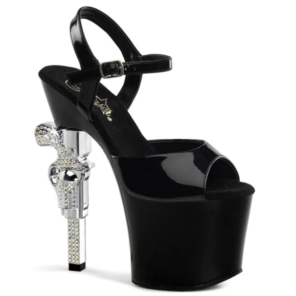 7" R/S Embellished Gun Heel, 3 1/4" PF Ankle Strap Sandal