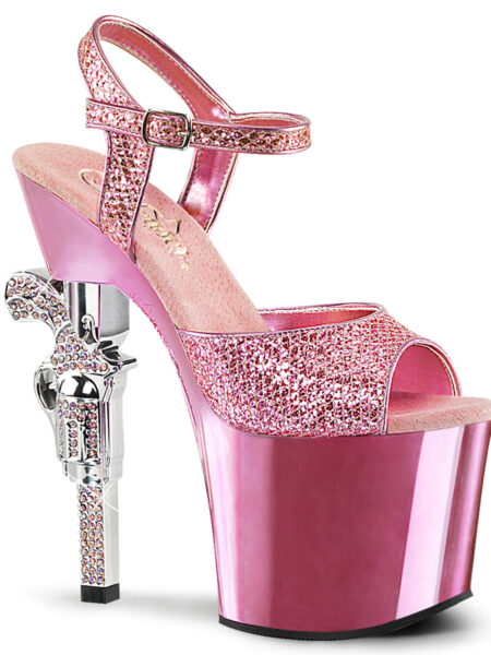 7" R/S Embellished Gun Heel, 3 1/4" PF Ankle Strap Sandal