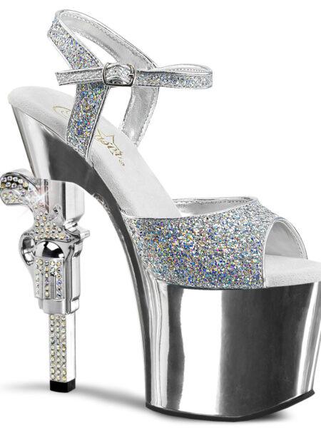 7" R/S Embellished Gun Heel, 3 1/4" PF Ankle Strap Sandal