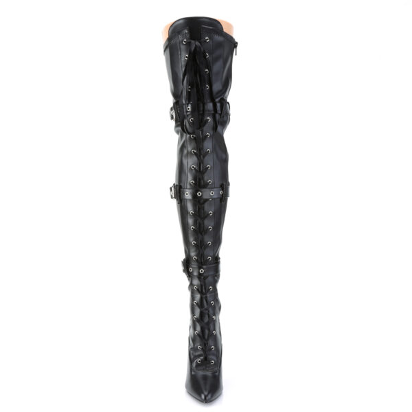 5" Heel Lace-Up Buckle Strap Stretch Thigh Boot, Side Zip - Image 2