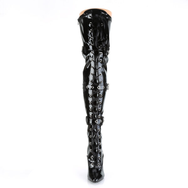 5" Heel Lace-Up Buckle Strap Stretch Thigh Boot, Side Zip - Image 2