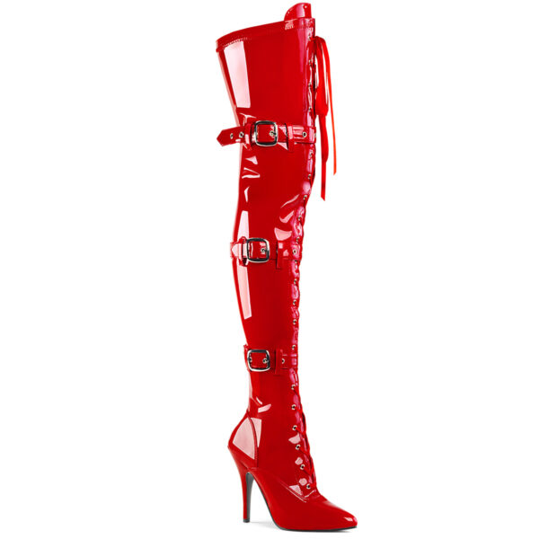 5" Heel Lace-Up Buckle Strap Stretch Thigh Boot, Side Zip