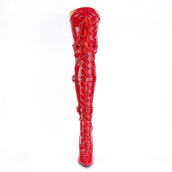 5" Heel Lace-Up Buckle Strap Stretch Thigh Boot, Side Zip - Image 2