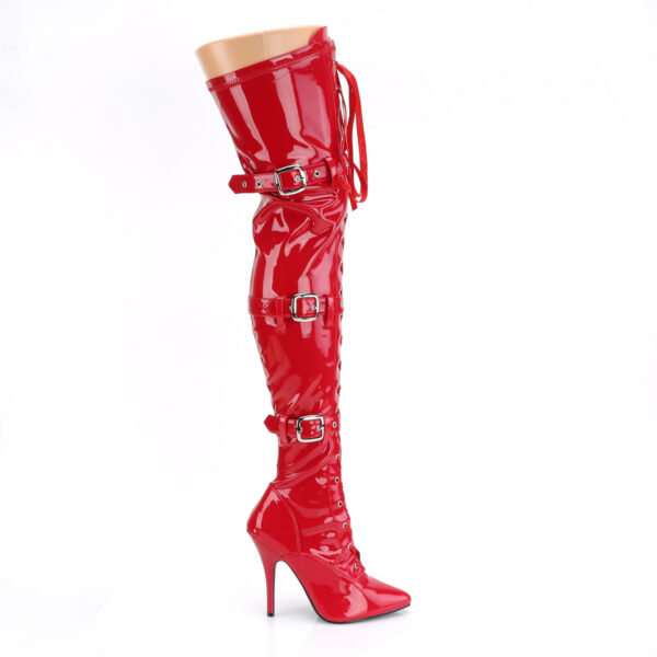 5" Heel Lace-Up Buckle Strap Stretch Thigh Boot, Side Zip - Image 5