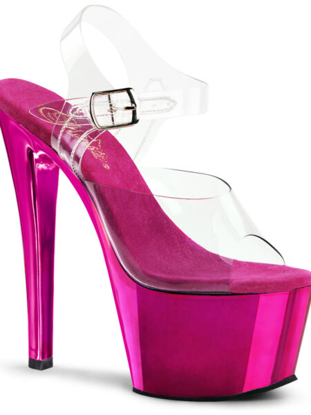 7" Heel, 2 3/4" Chrome Plated PF Ankle Strap Sandal