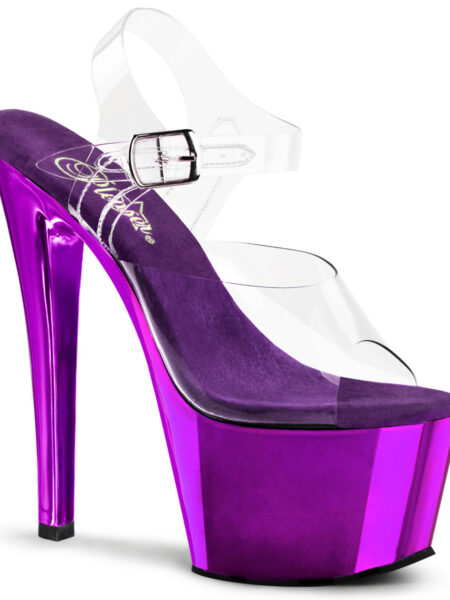 7" Heel, 2 3/4" Chrome Plated PF Ankle Strap Sandal
