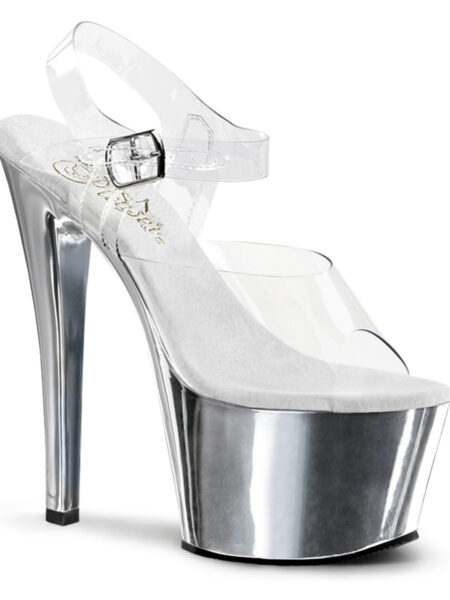 7" Heel, 2 3/4" Chrome Plated PF Ankle Strap Sandal