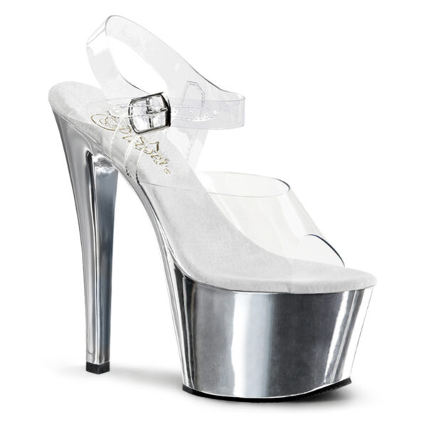 7" Heel, 2 3/4" Chrome Plated PF Ankle Strap Sandal