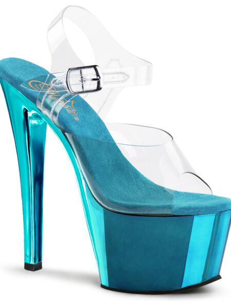 7″ Heel, 2 3/4″ Chrome Plated PF Ankle Strap Sandal — Pleasure Zone Houston