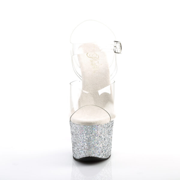 7" Heel, 2 3/4" PF Ankle Strap Sandal w/ Glitter Bottom - Image 2