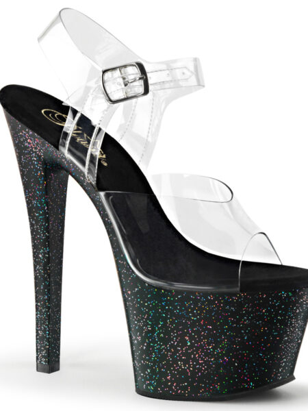 7" Heel, 2 3/4" PF Ankle Strap Sandal w/Mini Glitter