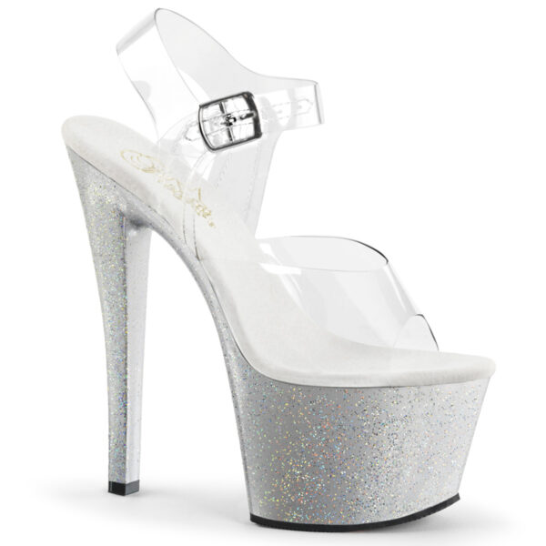 7" Heel, 2 3/4" PF Ankle Strap Sandal w/Mini Glitter