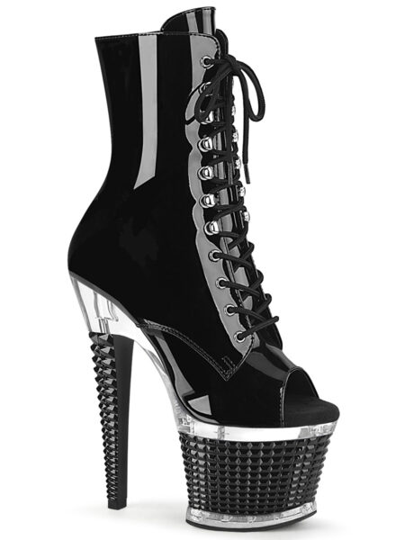 7" Heel, 3" Textured PF Peep Toe Ankle Boot, Side Zip