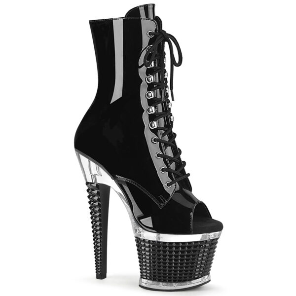 7" Heel, 3" Textured PF Peep Toe Ankle Boot, Side Zip
