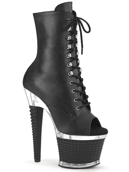 *7" Heel, 3" Textured PF Peep Toe Ankle Boot, Side Zip