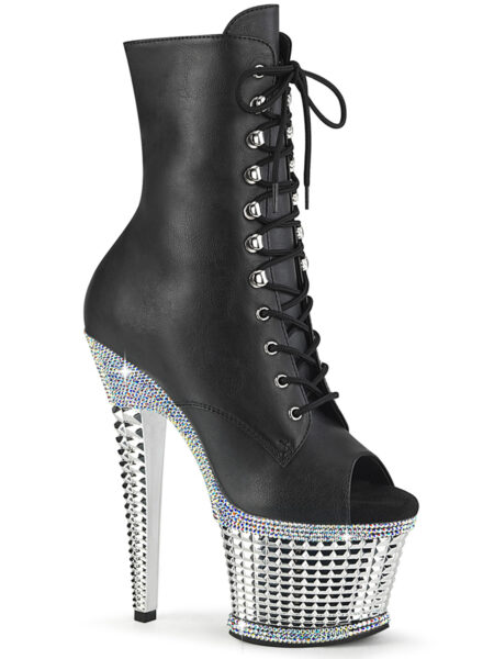 7" Heel, 3" Textured PF Peep Toe Ankle Boot, Side Zip