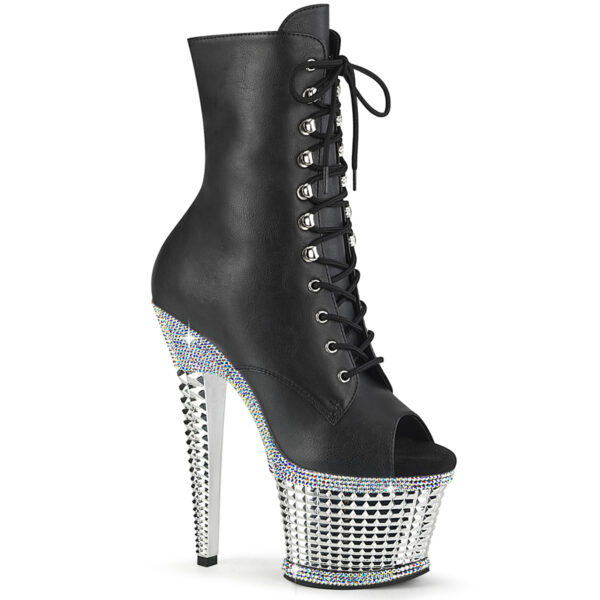 7" Heel, 3" Textured PF Peep Toe Ankle Boot, Side Zip