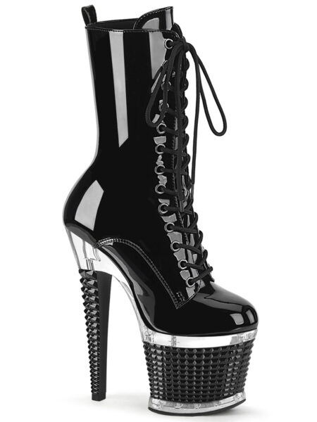 7" Heel, 3" Textured PF Lace-Up Front Ankle Boot, Side Zip