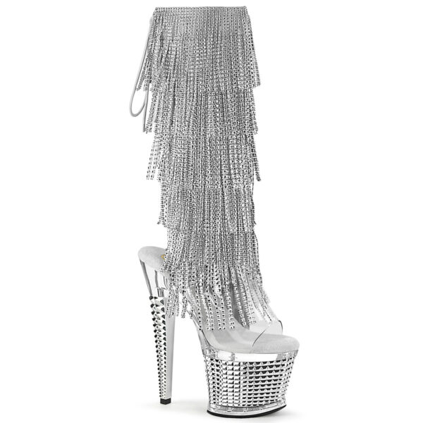 7" Heel, 3" Textured PF Open Toe/Heel Knee Boot, Side Zip