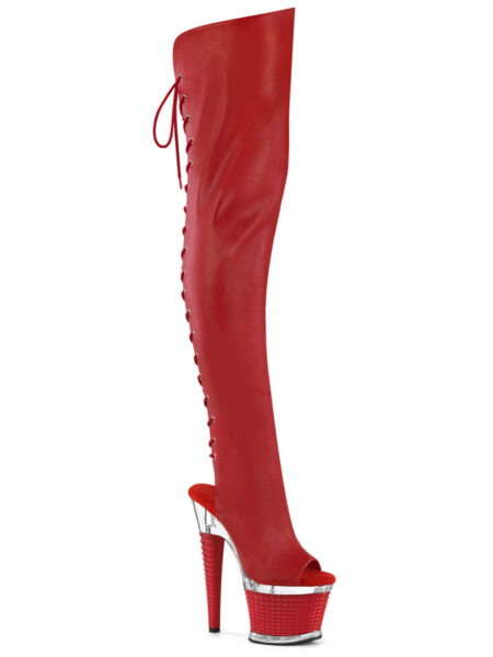 7" Heel, 3" Textured PF Lace-Up Back Thigh Boot, Side Zip
