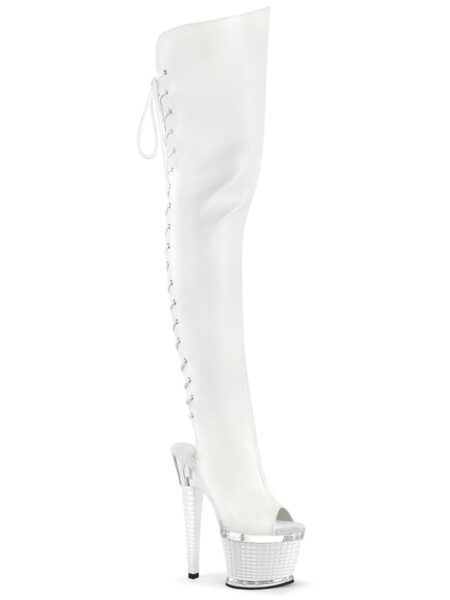 7" Heel, 3" Textured PF Lace-Up Back Thigh Boot, Side Zip