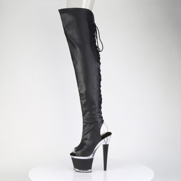 7" Heel, 3" Textured PF Lace-Up Back Thigh Boot, Side Zip - Image 3
