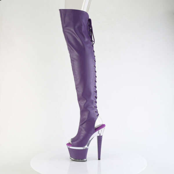 7" Heel, 3" Textured PF Lace-Up Back Thigh Boot, Side Zip - Image 3