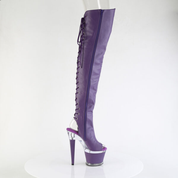 7" Heel, 3" Textured PF Lace-Up Back Thigh Boot, Side Zip - Image 5