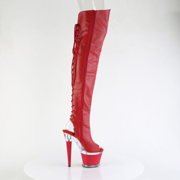 7" Heel, 3" Textured PF Lace-Up Back Thigh Boot, Side Zip - Image 5