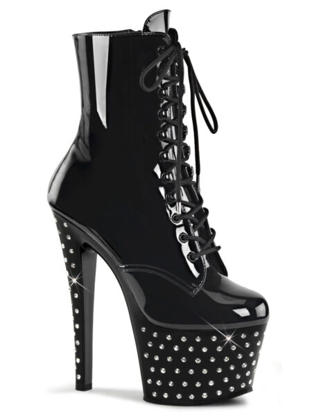 7" Heel, 2 3/4" RS Studded PF Lace-Up Ankle Boot, Side Zip