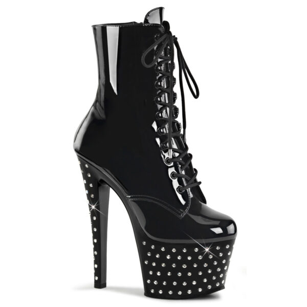 7" Heel, 2 3/4" RS Studded PF Lace-Up Ankle Boot, Side Zip