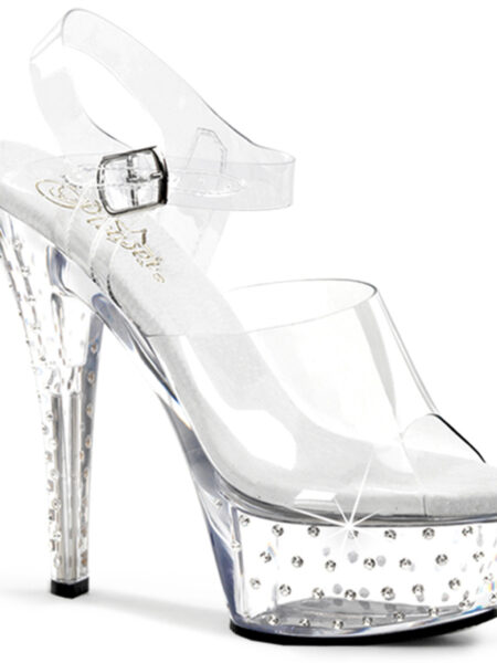 6" Heel, 1 3/4" PF Rhinestone Studded Ankle Strap P/F Sandal