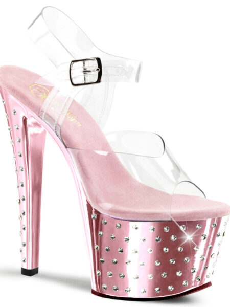 7" Heel, 2 3/4" R/S Studded Chrome PF Ankle Strap Sandal