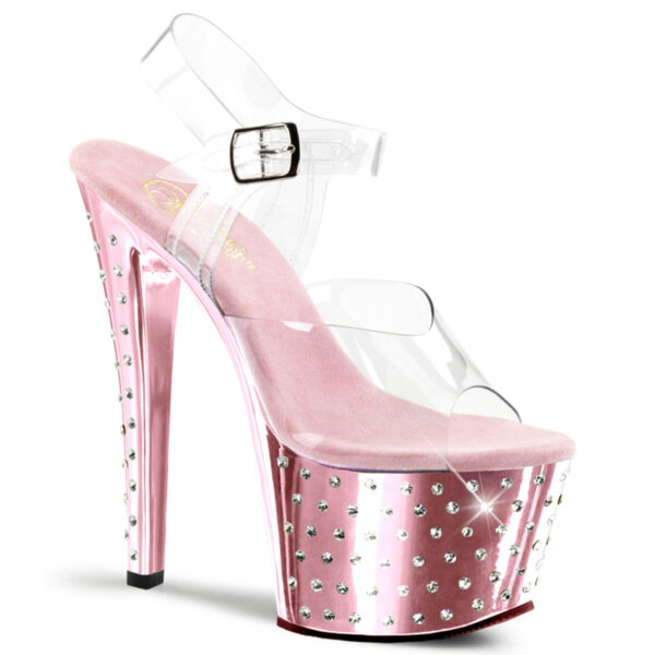 7" Heel, 2 3/4" R/S Studded Chrome PF Ankle Strap Sandal