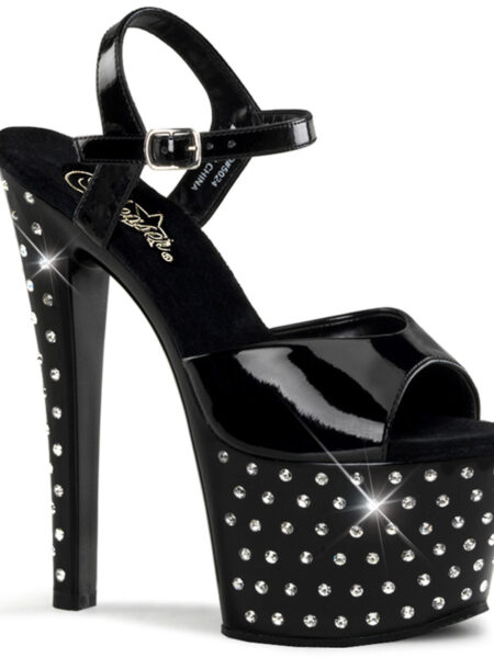 7" Heel, 2 3/4" PF Rhinestone Studded Ankle Strap Sandal